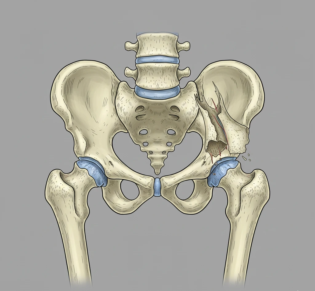 Медична ілюстрація перелому шийки стегна