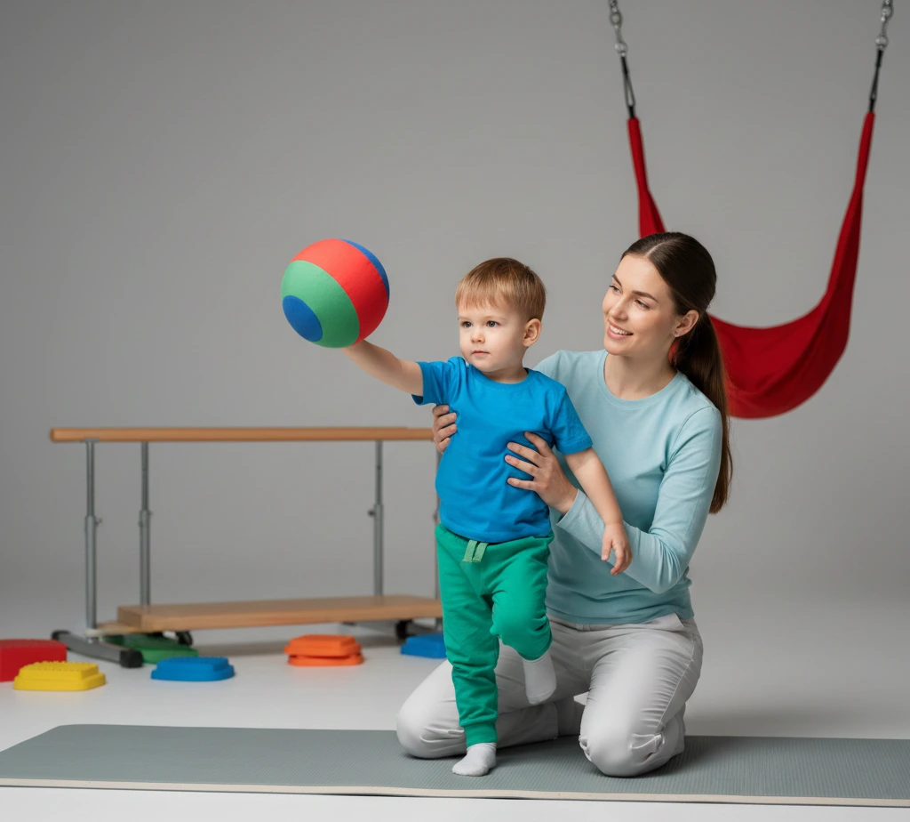 Дитина проходить фізичну реабілітацію з фізичним терапевтом